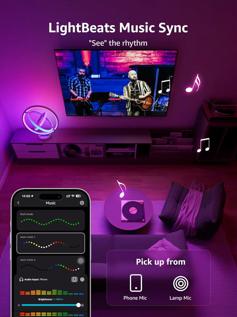 TB1 AI Smart Table Lamp, RGB+IC Addressable Color Changing Desk Light Alexa Google Home Enable, Music Sync