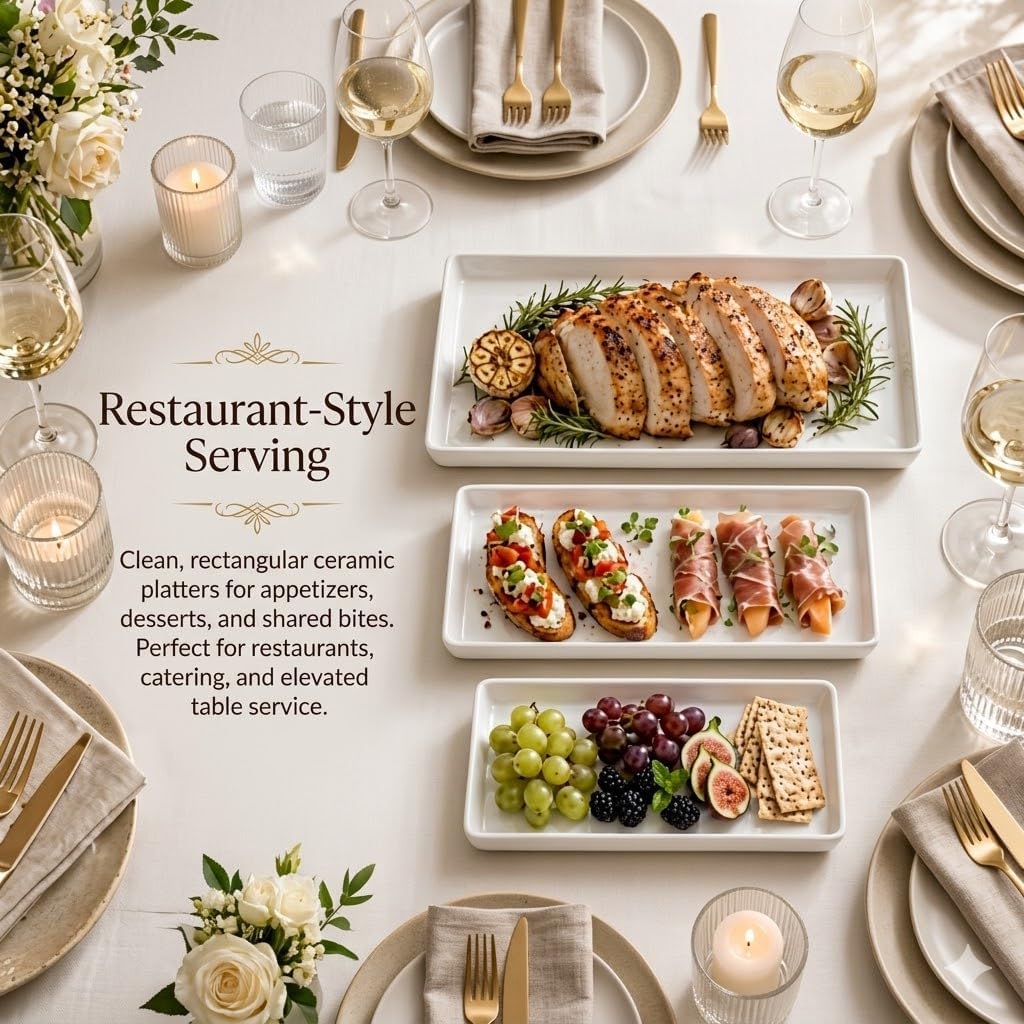 Large Serving Platter, 16/14/12 Inch Rectangular Serving Trays for Serving Food, Serving Tray for Party - Set of 3