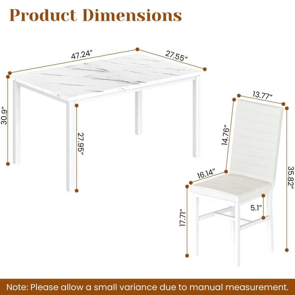 Dining Table Set for 4, 5-Piece Faux Marble Dinner Table Set with 4 Upholstered PU Leather Chairs Kitchen Table