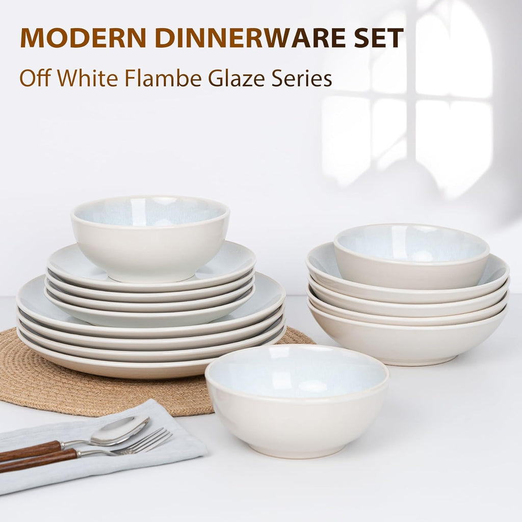 Plates and Bowls Sets for 8 - 32-Piece Stoneware Dinnerware Sets, Ceramic Dishware SetUse and Formal Dining