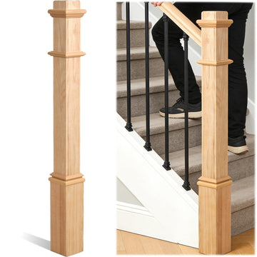 1 Pcs 48 Inch Red Oak Newel Post for Staircase Railing Replacement