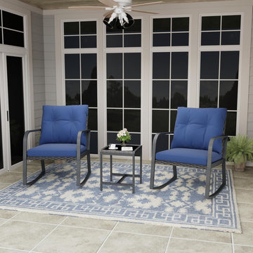 Bistro 3 Piece Patio Furniture Set, Patio Table and Rattan Outdoor Rocking Chairs Set of 2, Outdoor Bistro
