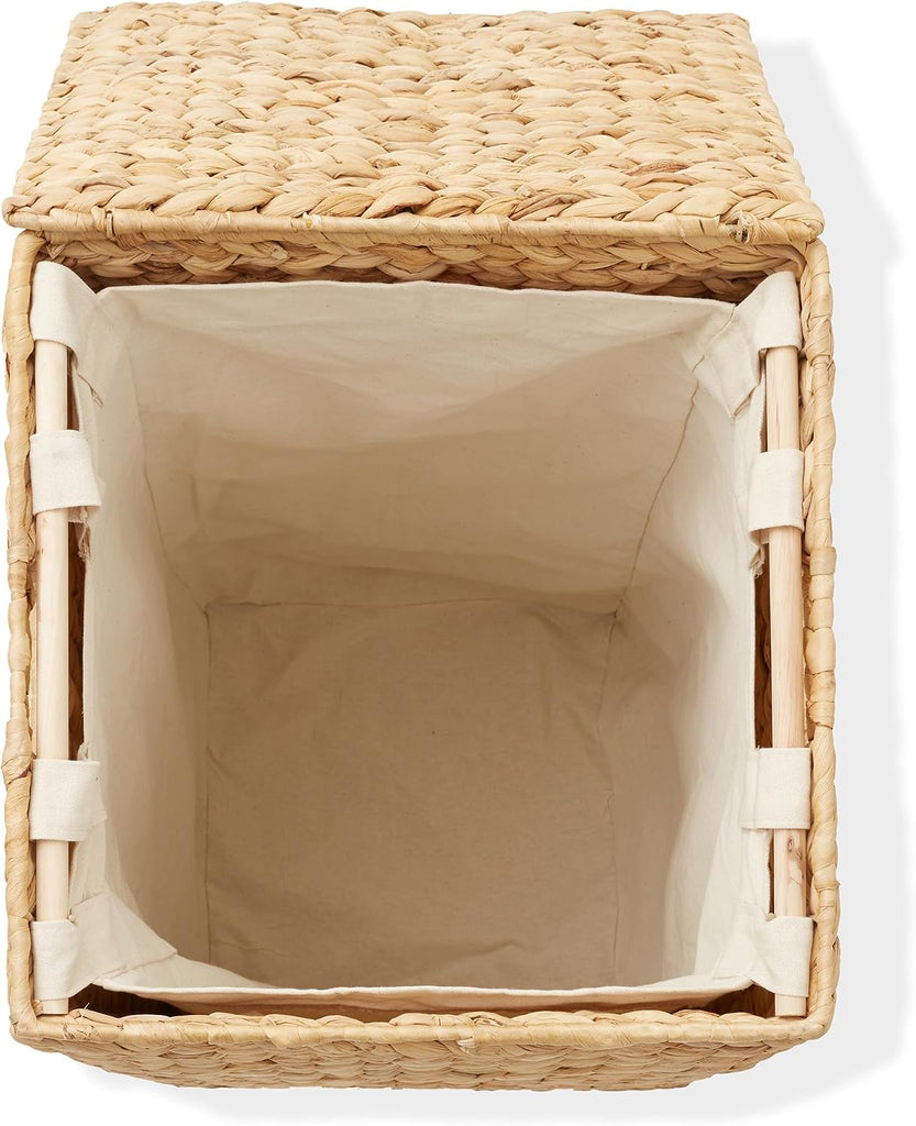 Laundry Hamper with Lid and Removable Liner Bag - Natural, Woven Water Hyacinth Square Laundry Basket Sorter for