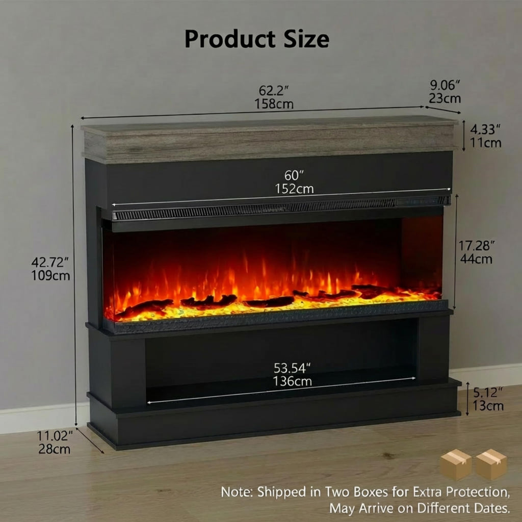 3-Sided View Electric Fireplace Insert - Freestanding Fireplace Minimalist Mantel - 12 Color Flame Effect - 1500/750