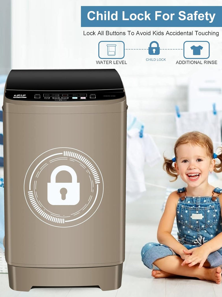 Full-Automatic Washing Machine 17.7 lbs Small Compact Portable 10 Wash Program & 8 Water Level Compact Washer with LED