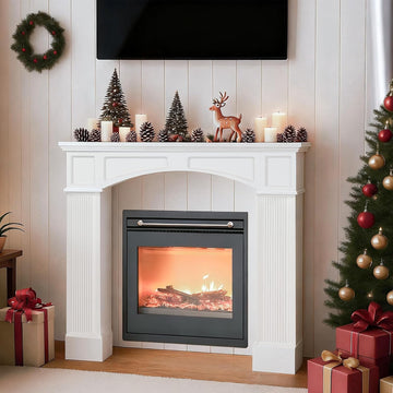 Modern, 43.3" White Wooden Surrounds with Leg for Electric Fireplaces, Premium MDF Decorative Freestanding Mantel for