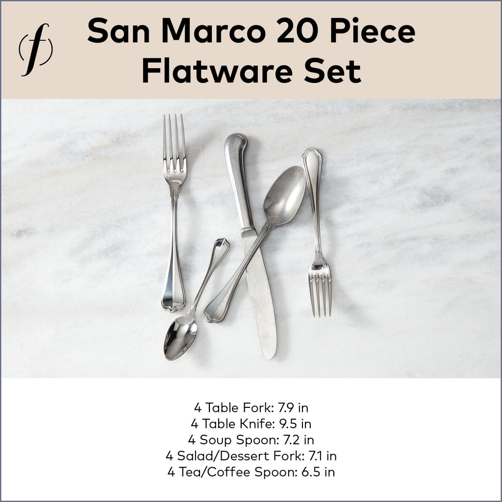 San Marco 18/10 Stainless Steel Flatware, 20 Piece Place Setting With Table Knives, Forks and Spoons (Service For 4)