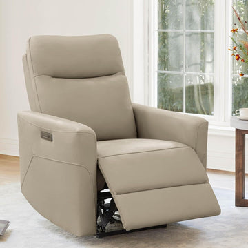 Genuine Leather Power Recliner Chair for Adults, Electric Wall Hugger Recliner , Modern Living Room and RV Recliner