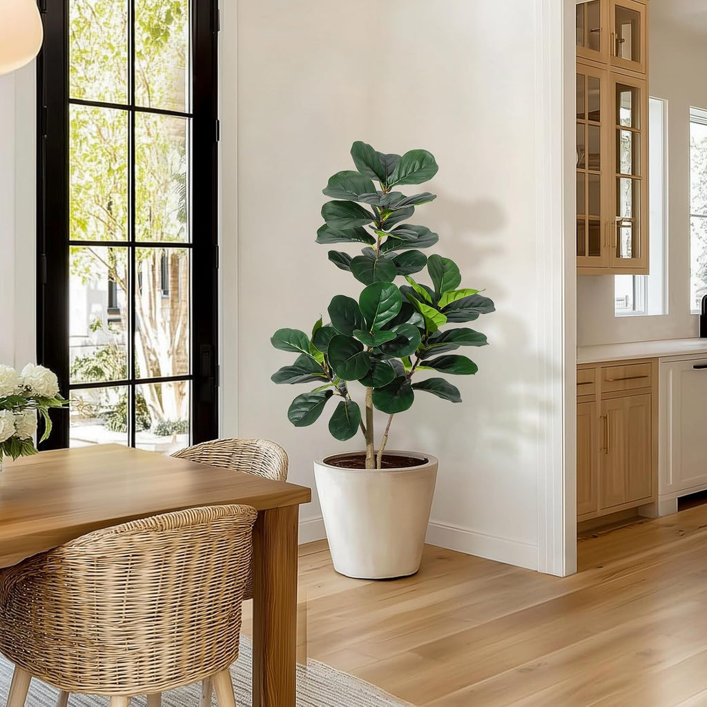 Lifelike Artificial Fiddle Leaf Fig Tree - Realistic Faux Ficus Lyrata with 77 Leaves - Indoor Decorative Plant