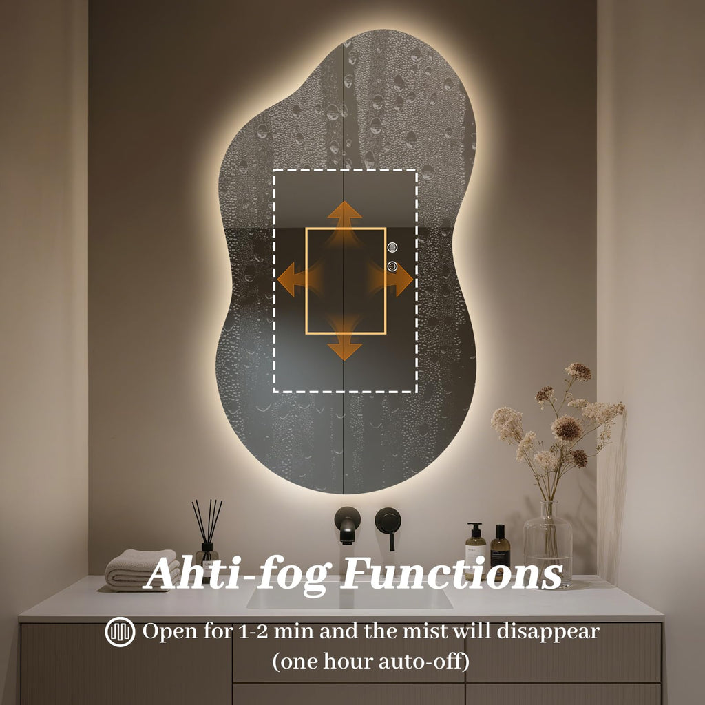 46"x26" Asymmetrical Bathroom Mirror with Lights, Irregular LED Backlit Vanity Mirror for Modern Master Bathroom