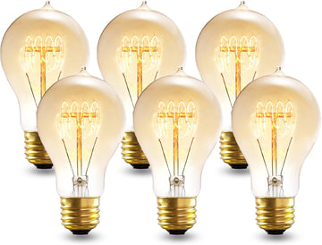 A19 Incandescent Light Bulbs 40W E26 Dimmable Edison Bulbs 6 Pack
