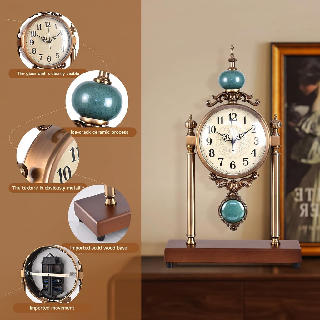 Vintage Fireplace Mantel Clock - Silent Retro Desk Clock for Living Room