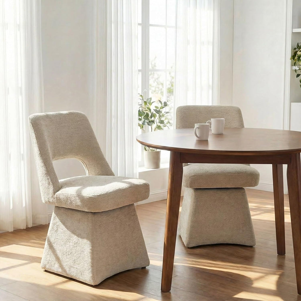 Upholstered Swivel Dining Chairs Set of 4, Modern Dining Room Chairs with Open Back, Chenille Fabric Kitchen Chairs