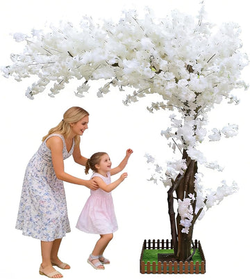 White Artificial Cherry Blossom Trees Large 8.2ft,Faux Cherry Blossom Tree Artificial,Fake Sakura Tree with Solid