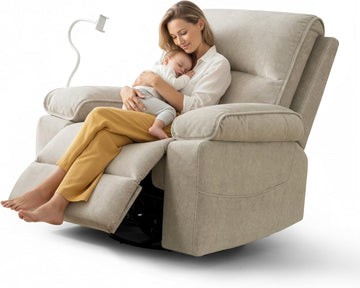 Nursery Rocking Chairs Glider Recliner with Flexible Phone Holder, Oversized 360° Swivel Rocker Recliner, Comfortable