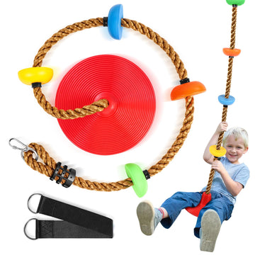 Climbing Rope Tree Swing with Platforms and Seat for Kids 3+, Red