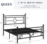 Queen Metal Platform Bed Frame with Victorian Vintage Headboard and Footboard/Mattress Foundation/Under Bed Storage/No