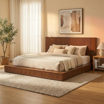 Solid Walnut Wood Platform Bed Frame King Size Japanese Joinery