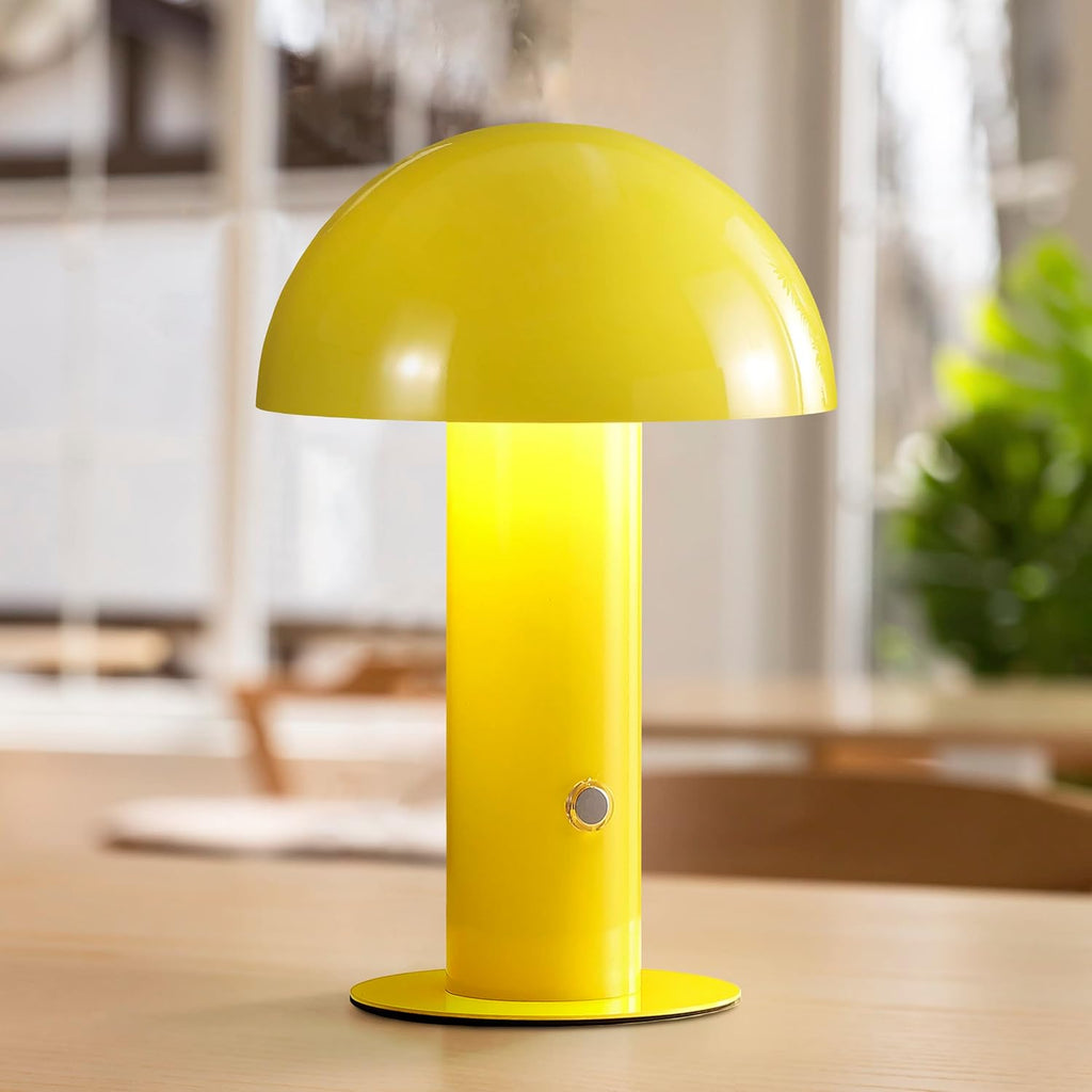 10.75" Yellow Rechargeable LED Mushroom Table Lamp, Cordless Portable Bedside Lamp Bedroom