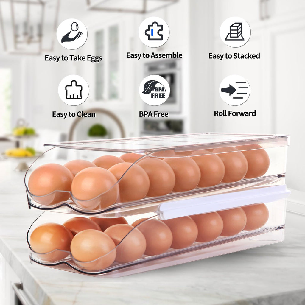 Egg Holder for Fridge, Automatic Rolling Egg Container -2 Tier
