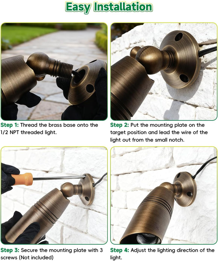 Sturdy Cast Brass Landscape Lighting Mounting Base, Outdoor Light Mounting Plate, Surface Mounting Plate, Low Voltage