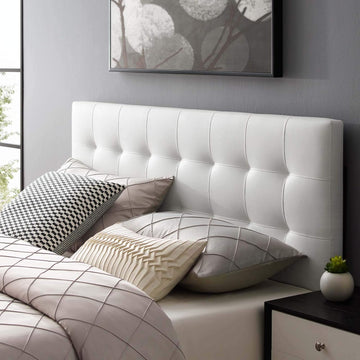 Lily Tufted Faux Leather Upholstered King Headboard in White