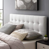 Lily Tufted Faux Leather Upholstered King Headboard in White