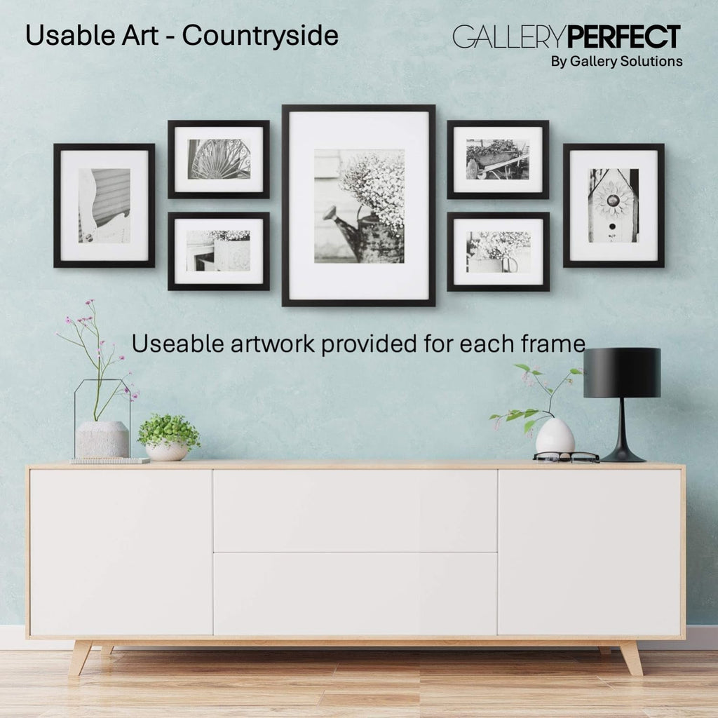 Multi-Size Picture Frame Set 7 Pack, Black Gallery Wall Frames with Hanging Hardware, Clear Glass - One 12x16, Two