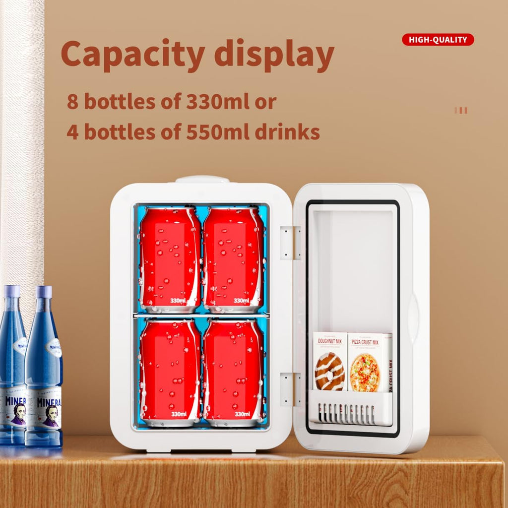 Mini Fridge for Bedroom - 8 Liter/8 Can Portable Refrigerator for Car, Office, Dorm - Quiet Cooler & Warmer for Food