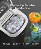 Portable Ice Makers Countertop, 8 Cubes in 6 Mins, 26lbs/Day, Bullet Ice Maker Machine with 2 Ice Sizes