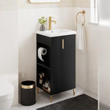 16-Inch Freestanding Bathroom Vanity with Sink – Black Cabinet with Ceramic Sink, Soft-Close Door and Side Storage