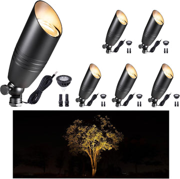 Low Voltage Spot Lights - Black Solid Brass Landscape Spotlight Wired, 12V Outdoor LED Bullet Uplights, Waterproof