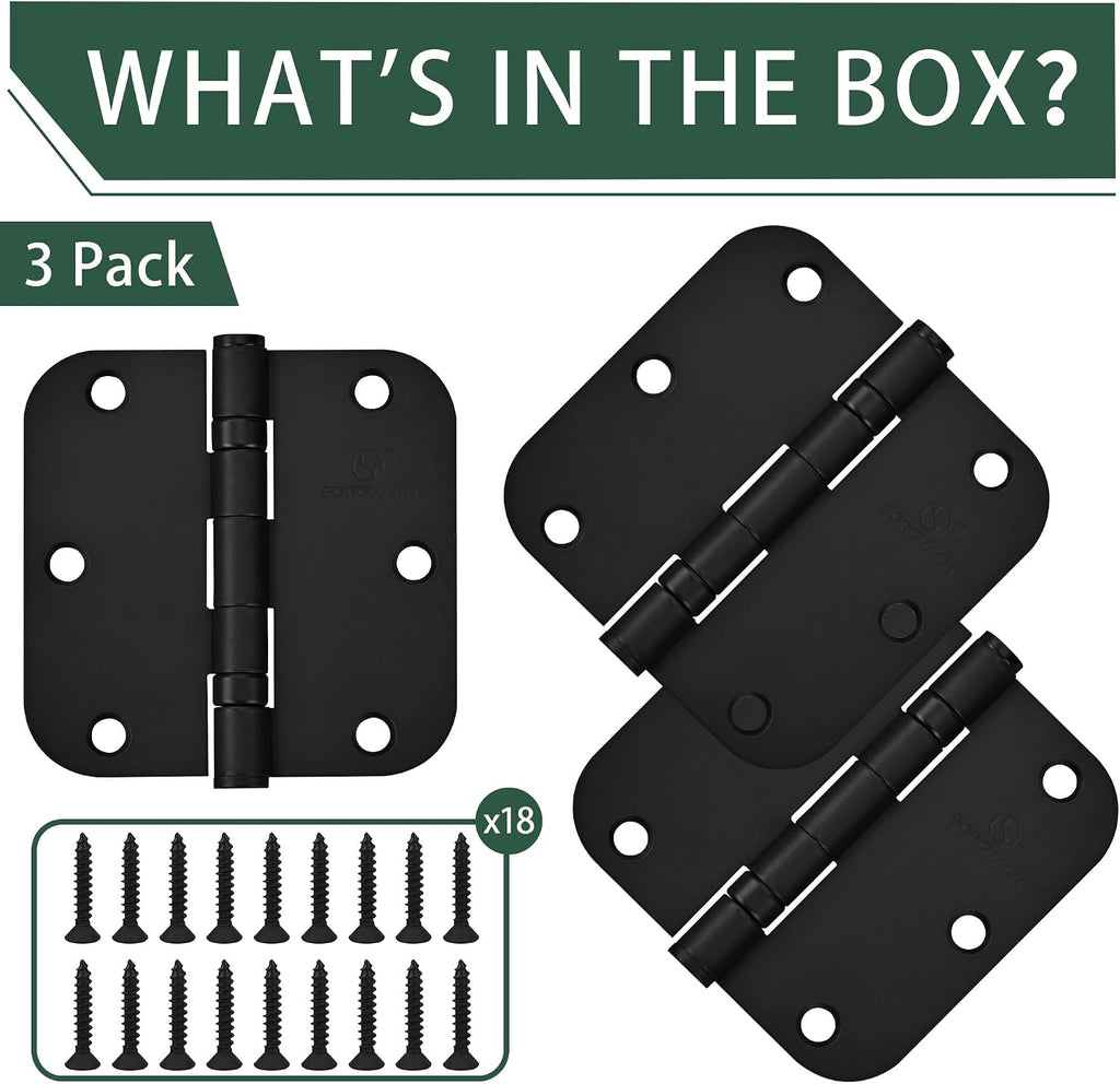 304 Stainless Steel 3 1/2 Inch Hinges 5/8 Radius Corners 3.5'' Ball Bearing Matte Black Door Hinges Exterior Door-3