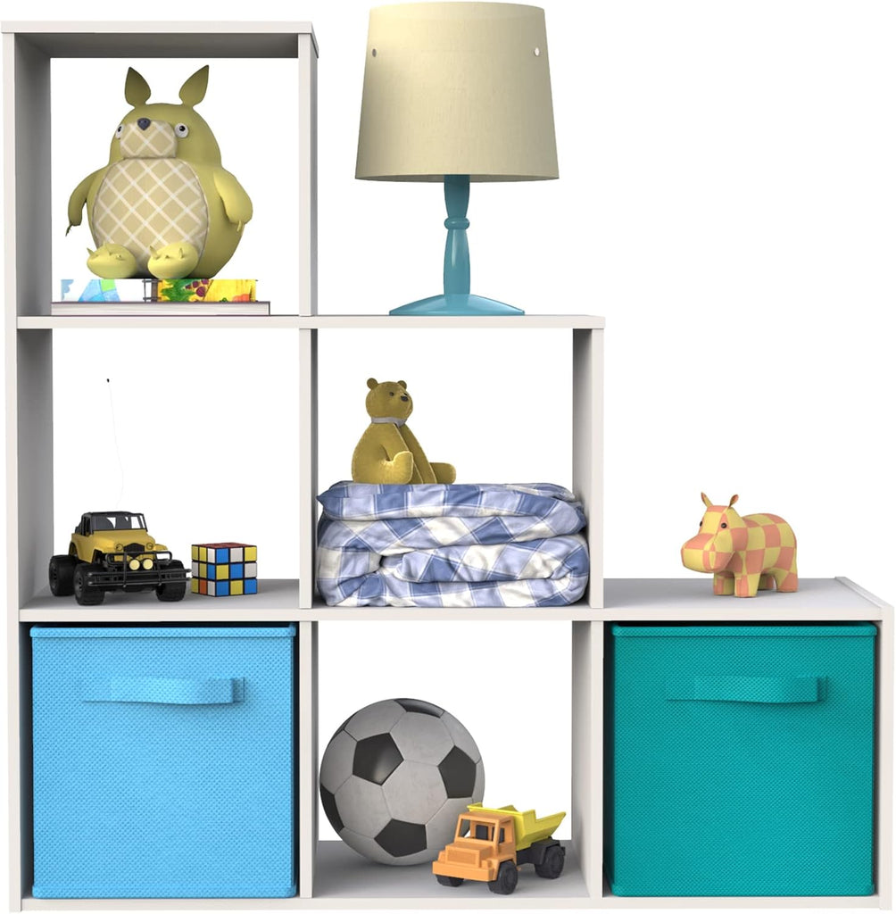 Cubeicals 3-2-1 Cube Storage Shelf Organizer Bookshelf, 3 Tier, Steps, Corner Unit, Easy Assembly, Wood