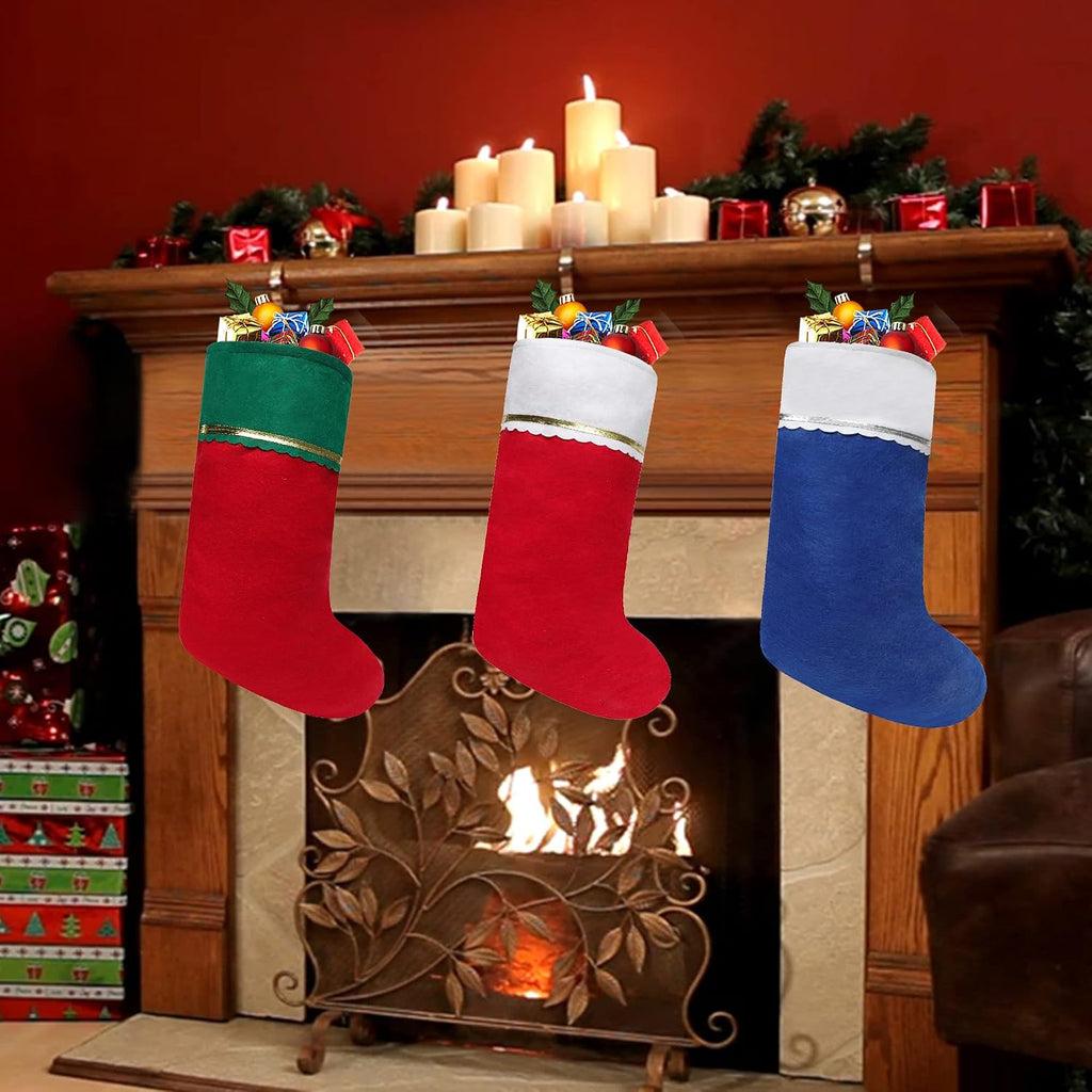 Felt Christmas Stockings, 19 Inches Red and White Christmas Stockings Hanging Ornaments, White Cuff with Gold - Set of 24