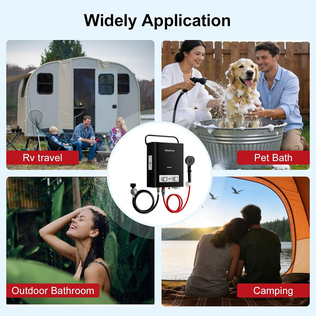 Propane Tankless Water Heater, 5L 1.32 GPM Outdoor Portable Gas Instant Hot Water Heater with Digital Display