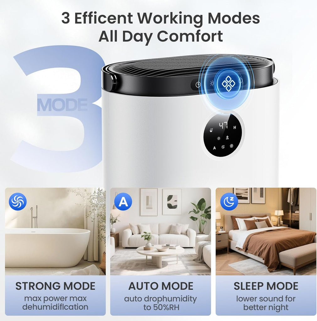 Dehumidifier for Home, 68 OZ Water Tank Dehumidifiers for Bathroom, Bedroom, Living room with, Auto Humidity Control