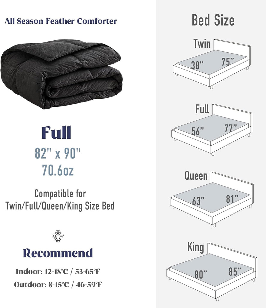 Goose Feather Down Comforter Full, All Season Luxury Hotel Fluffy Duvet Insert