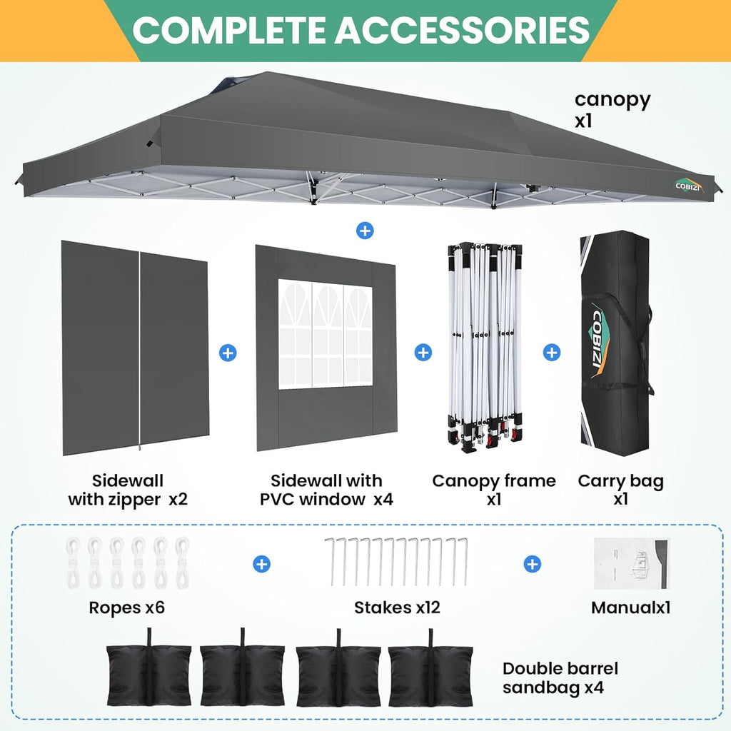 10x20 Pop Up Canopy Tent, One Push Easy Up Gazebo with 6 Removable Sidewalls & Air Vent