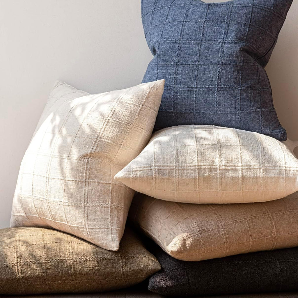 Set of 2 Decorative Linen Check Throw Pillow Covers Neutral Farmhouse Vintage Cushion Covers Modern Boho Home
