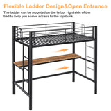 Metal Loft Bed Twin with Desk, Heavy Duty Bedframe with Removable Ladder and Safety Guardrail, Space-Saving