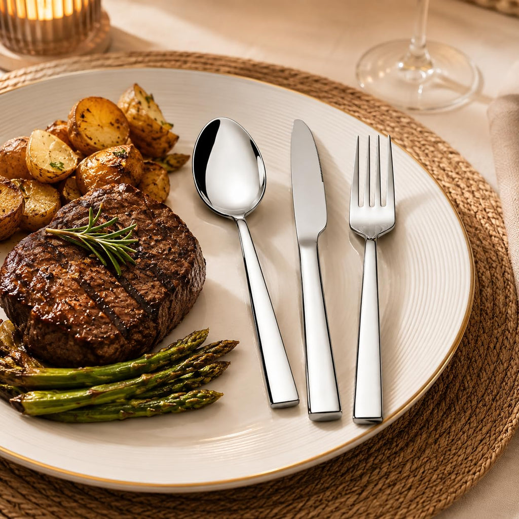 24-Piece Stainless Steel Silverware Set for 8, Mirror Polished Flatware Set Includes 8 Dinner Knives, 8 Dinner Forks
