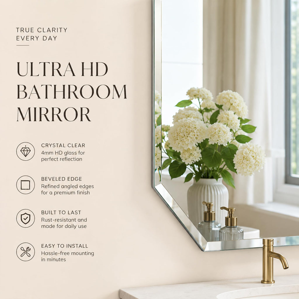Silver Wall Mirror-Beveled Edge Frameless 24X36inch Rectangle Mirrors