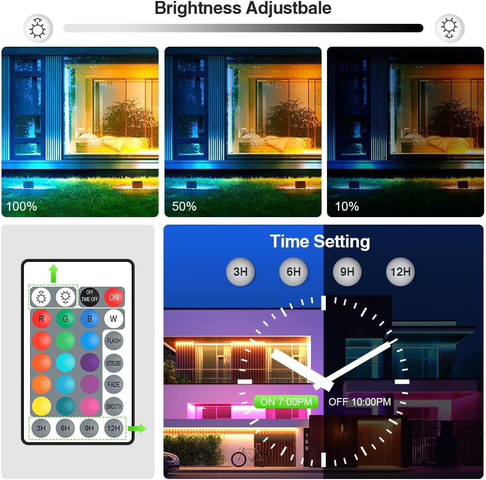 4 Pack 100W RGB LED Flood Lights, 12000LM Color Changing Smart Floodlight with Remote, Waterproof DIY Uplights for