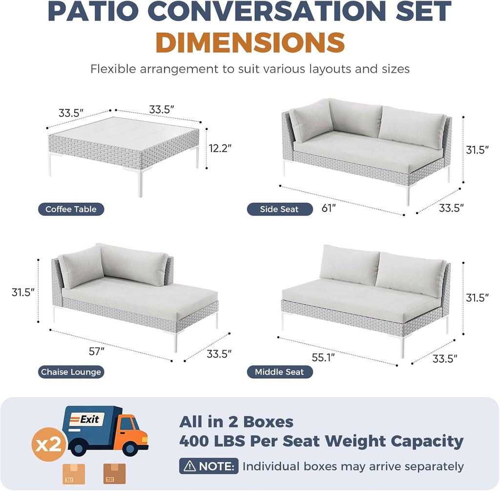 Luxury Patio Furniture Set 6 Seater Large Modular L-Shaped Outdoor Sectional with Thick Cushion & Deep Seat Oversized