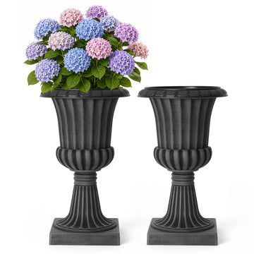 Plastic Urn Planters 13.78"x22.83" 2 PCS Gray Classic Urn Flower Pot