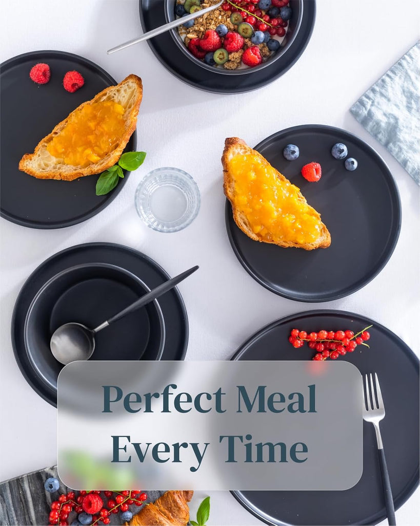 32 Piece Black Dinnerware Set for 8 | Matte Black Plates and Bowls Sets