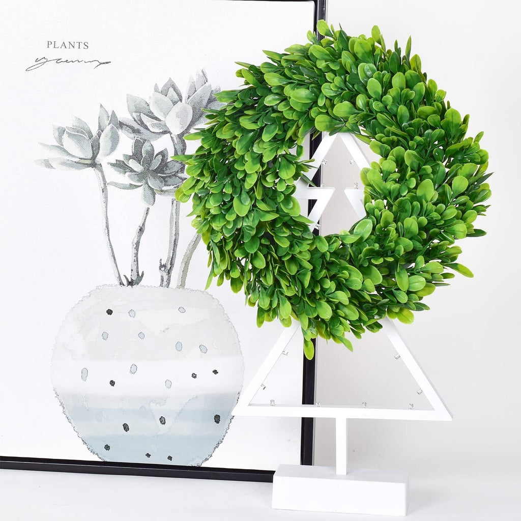 Artificial Small Boxwood Wreath Decoration - 11" Mini-Sized Green Candle Wreath for Wall Window Home Decoration - Set of 4