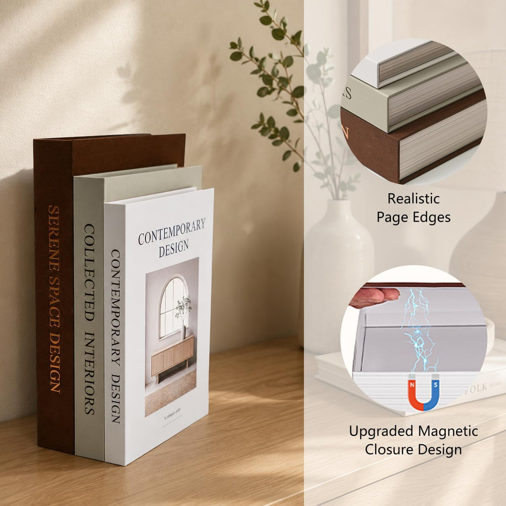 Decorative Books Decor, Set of 3 Stackable Linen Fake Books for Coffee Table, Shelf & Mantel Decor, Faux Books with