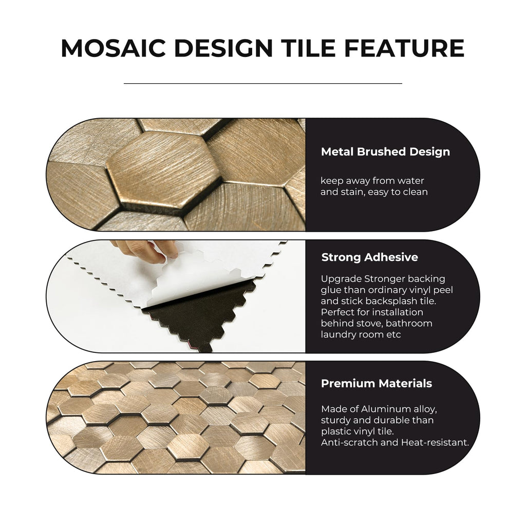 Mosaic Peel and Stick Backsplash Tiles, 8 Sheets, Copper